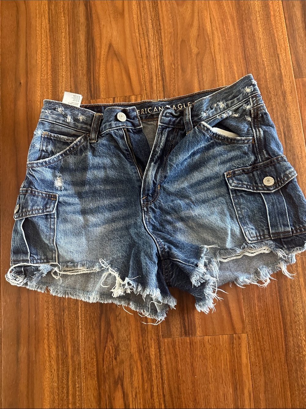 American Eagle Outfitters Super High Rise Festival Denim Cargo Shorts